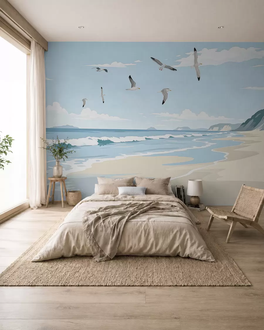 murais de parede Paisagem marinha pintada com tinta a óleo w03338