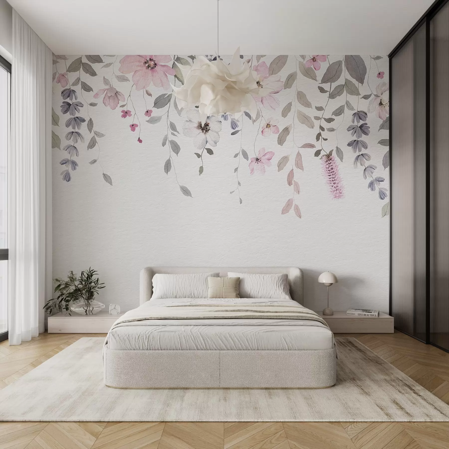 murais de parede Flores e folhas de aquarela penduradas w03315