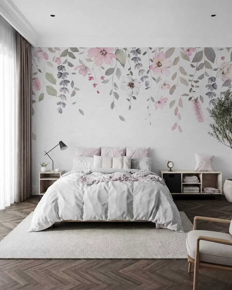 murais de parede Flores e folhas de aquarela penduradas w03315
