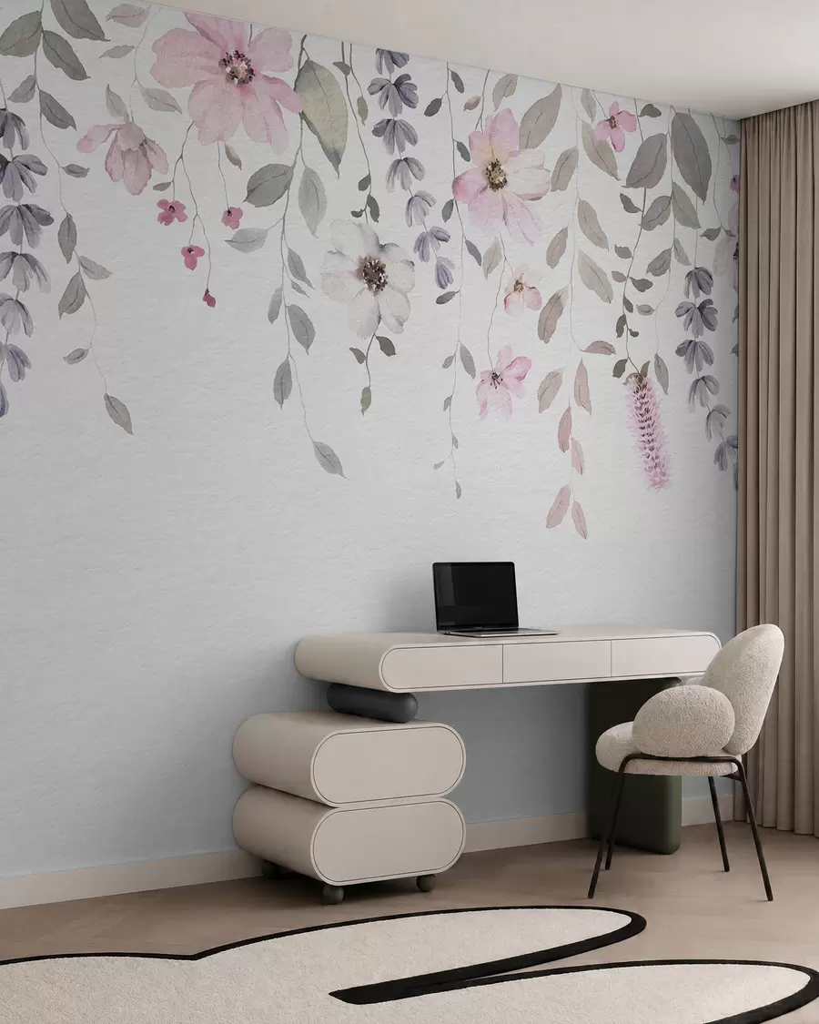 murais de parede Flores e folhas de aquarela penduradas w03315