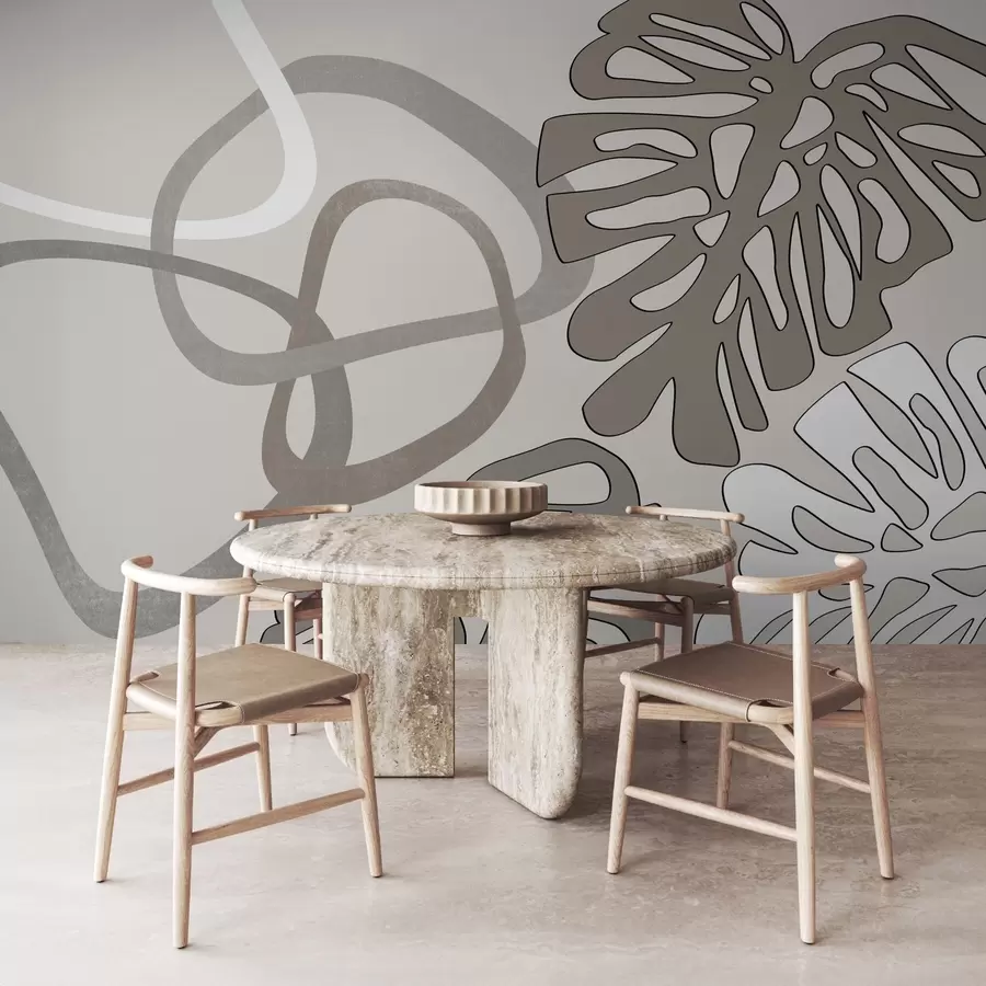 murais de parede Figuras abstratas e folhas de monstera w03277v1