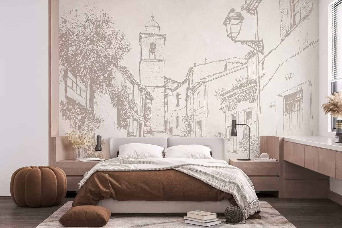 murais de parede Rua da cidade, bela arquitetura, edifícios, Mediterrâneo, cores bege w03346