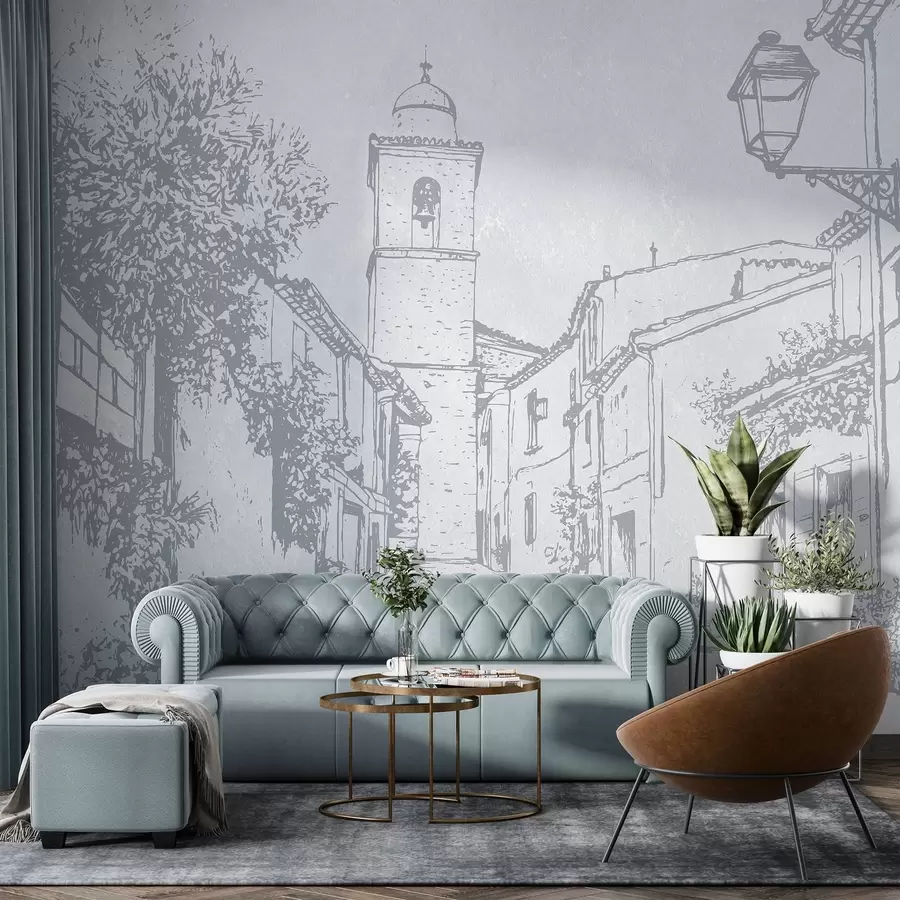 murais de parede Rua da cidade, bela arquitetura, edifícios, Mediterrâneo, cores azuis w03346v1