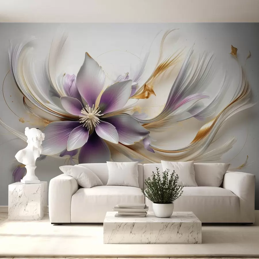 murais de parede Grande flor lilás delicada com linhas abstratas w08903v1