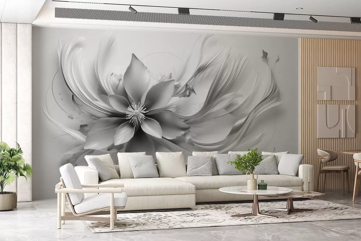 murais de parede Grande flor abstrata em estilo preto e branco w08903v2