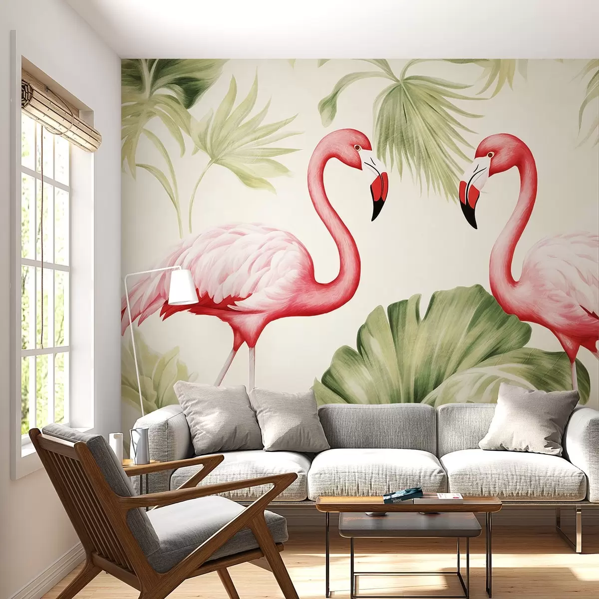 murais de parede Par de flamingos em matas tropicais w08907