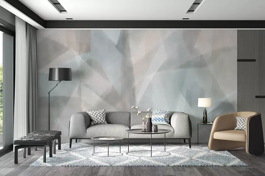 murais de parede Formas geométricas abstratas com efeito de aquarela, cores pastéis suaves w08919