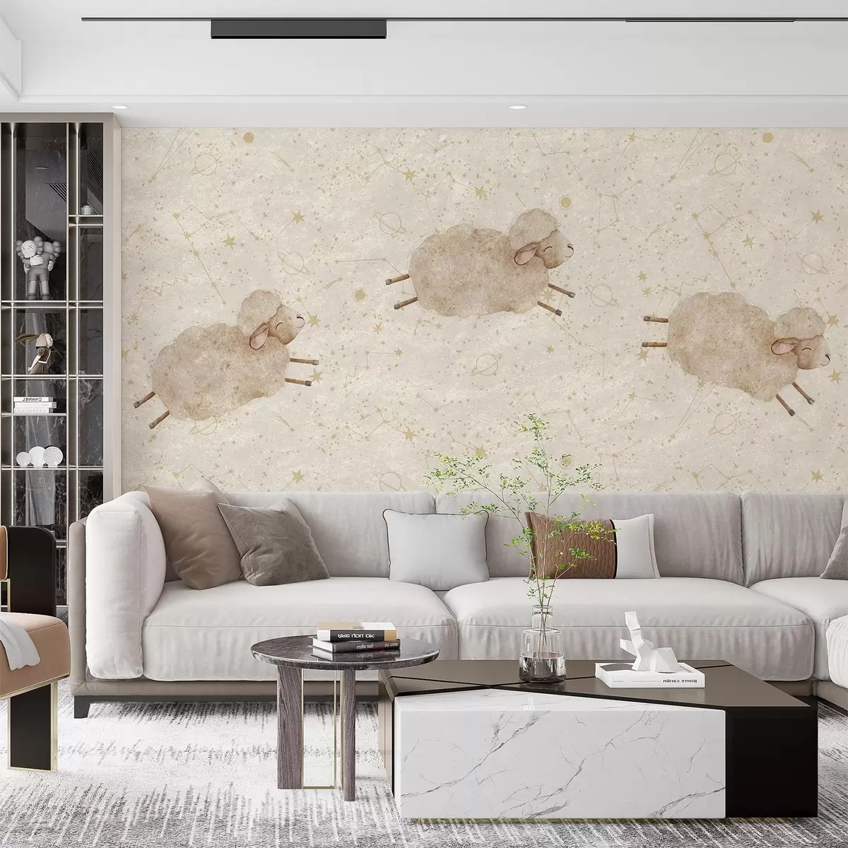 murais de parede Ovelhas pulando em um fundo estrelado w08930