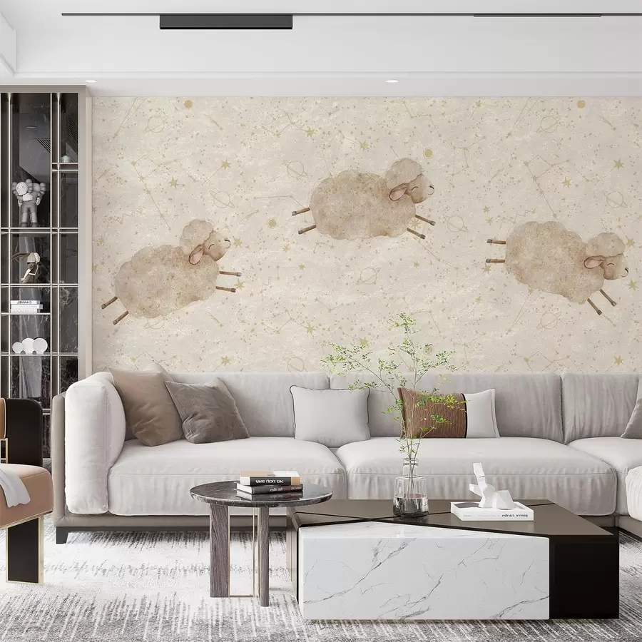 murais de parede Ovelhas pulando em um fundo estrelado w08930