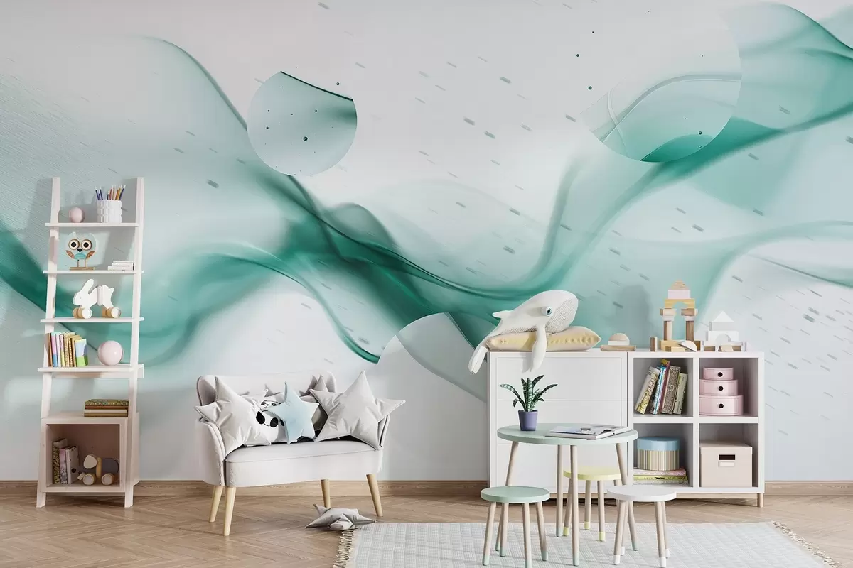 murais de parede Abstração de ondas geométricas, estilo desfocado, gradiente, cores azul-marinho w03404v2