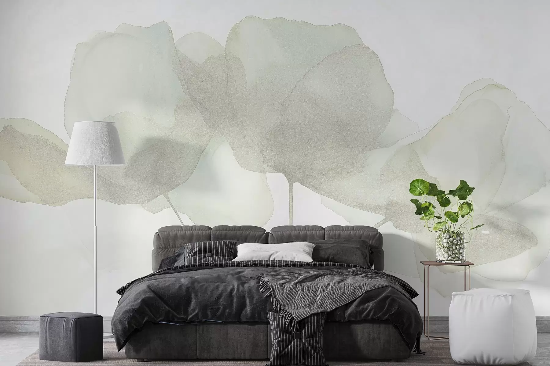 murais de parede Lindas flores, tons pastéis suaves, minimalismo, natural, rústico, bege e verde w03407
