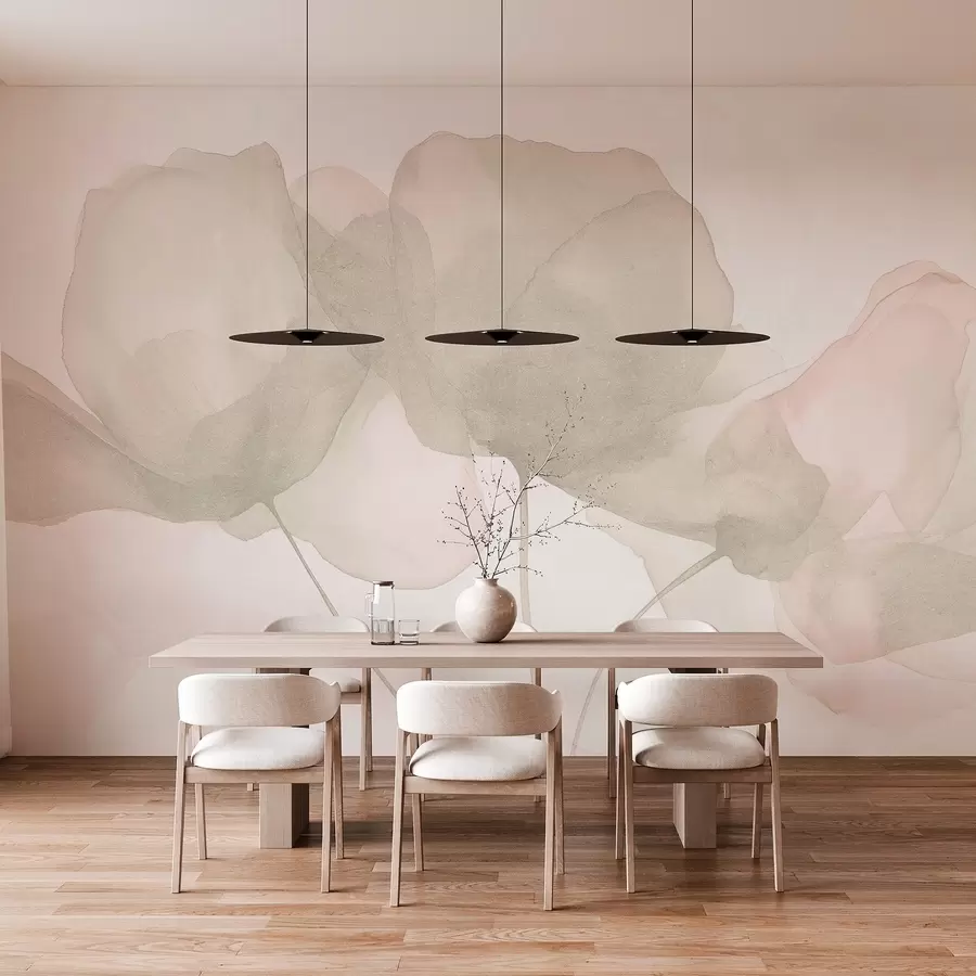 murais de parede Lindas flores, tons pastéis suaves, minimalismo, natural, rústico, bege e rosa w03407v1