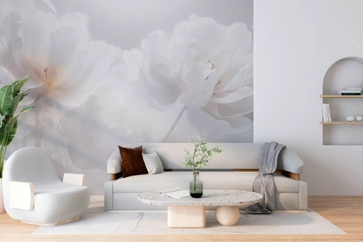 murais de parede Flores claras desabrochando em um fundo claro w03443