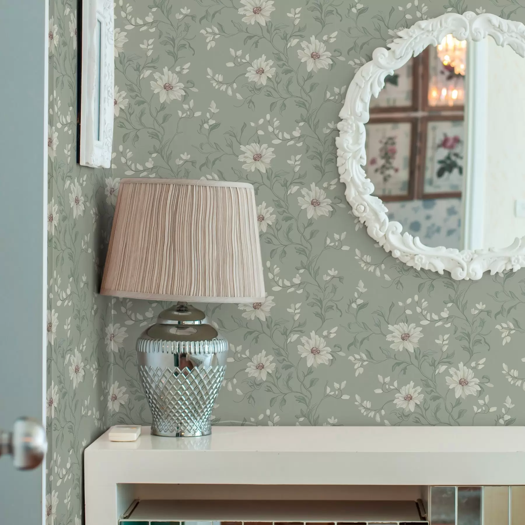 murais de parede Flores brancas com folhas onduladas a00001