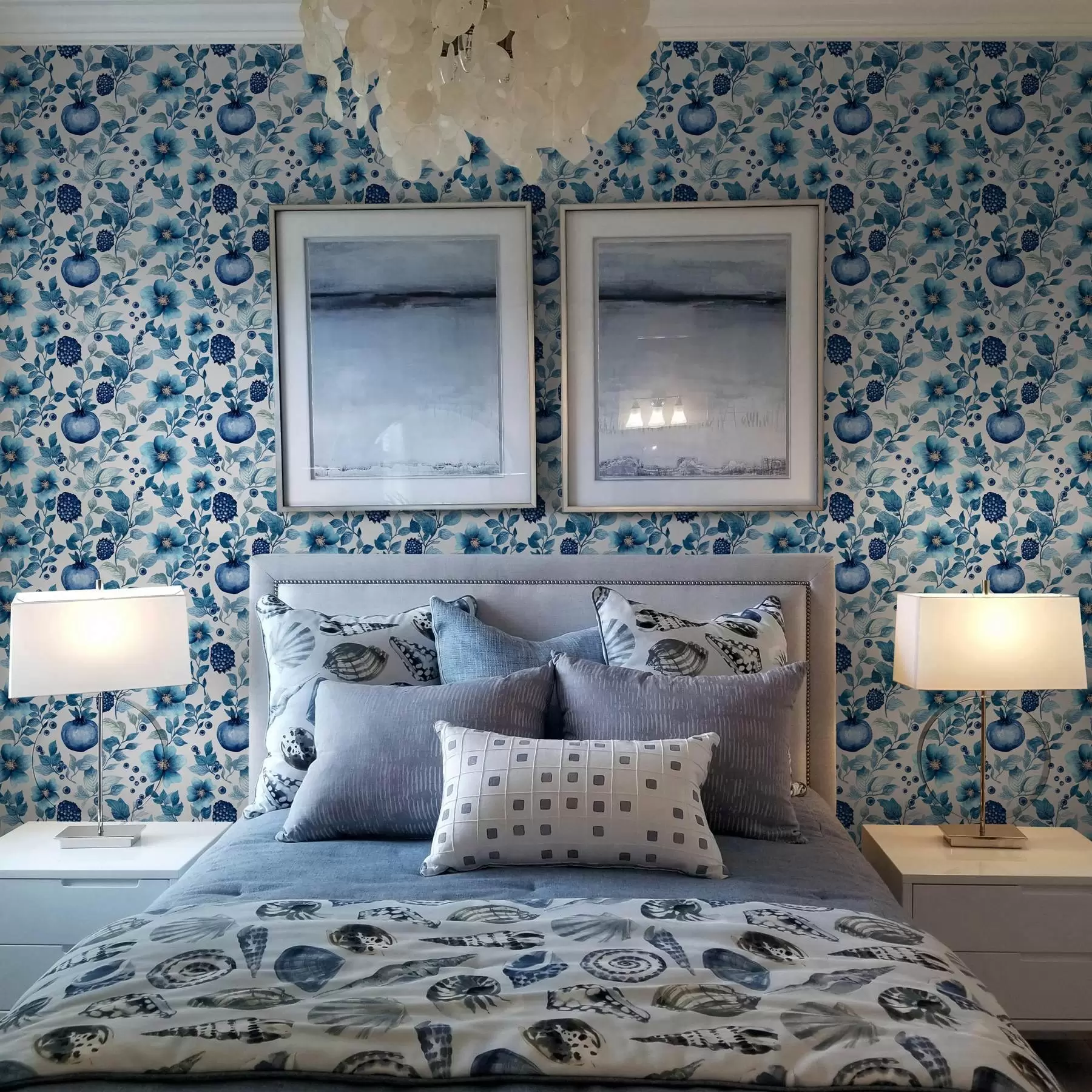 murais de parede Flores azuis e romãs a00002