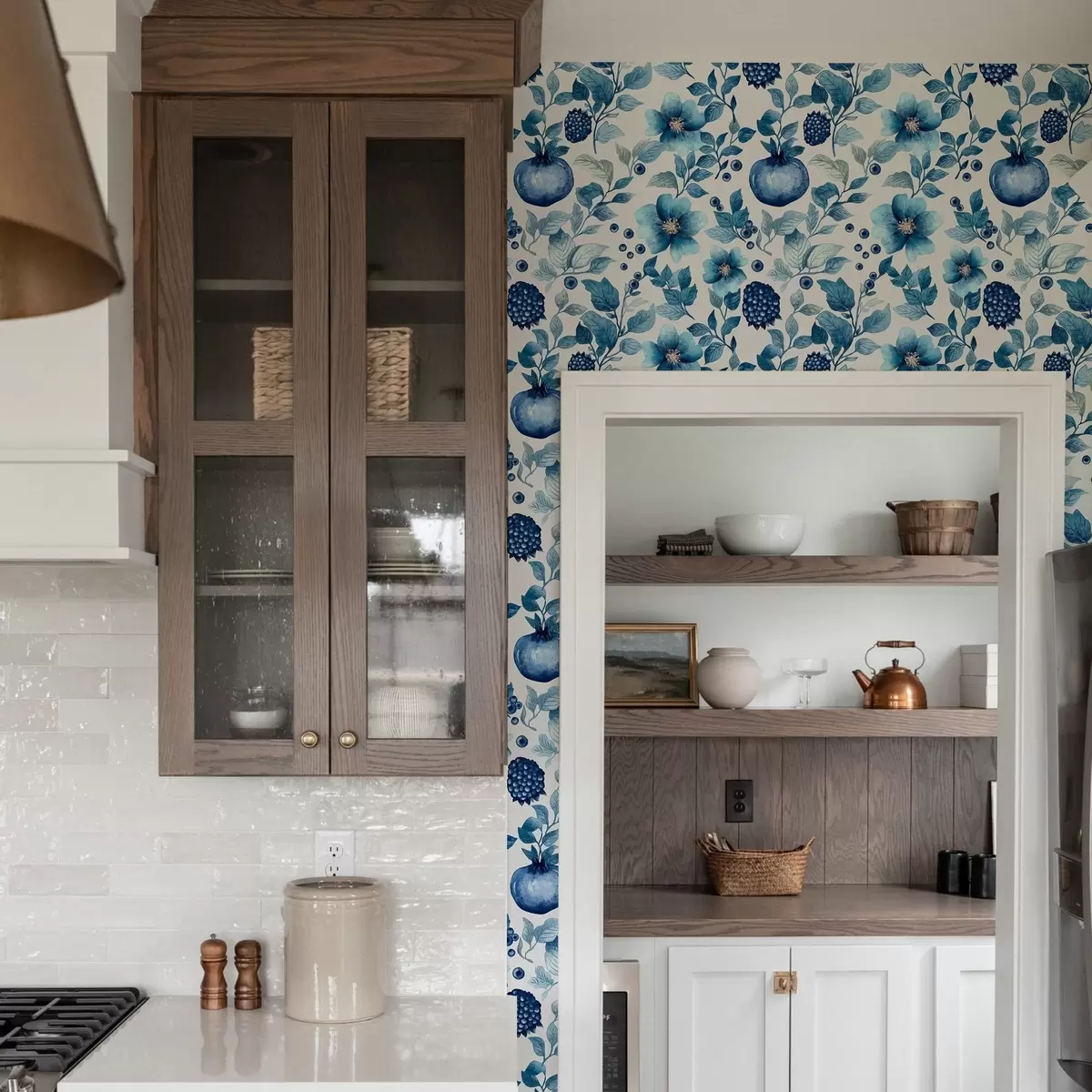 Papel de parede Flores azuis e romãs a00002