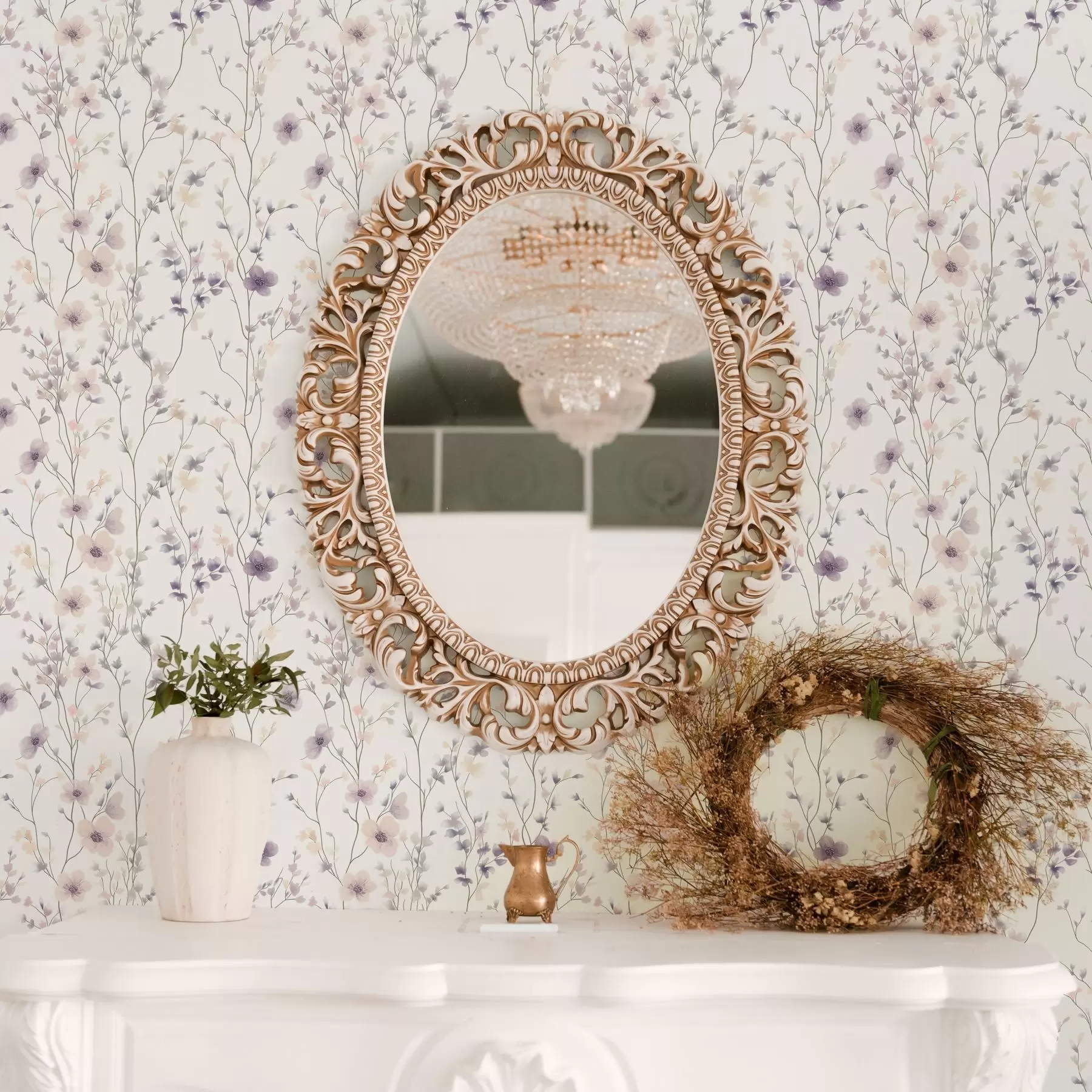 murais de parede Pequenas flores silvestres com hastes finas em um fundo claro a00003