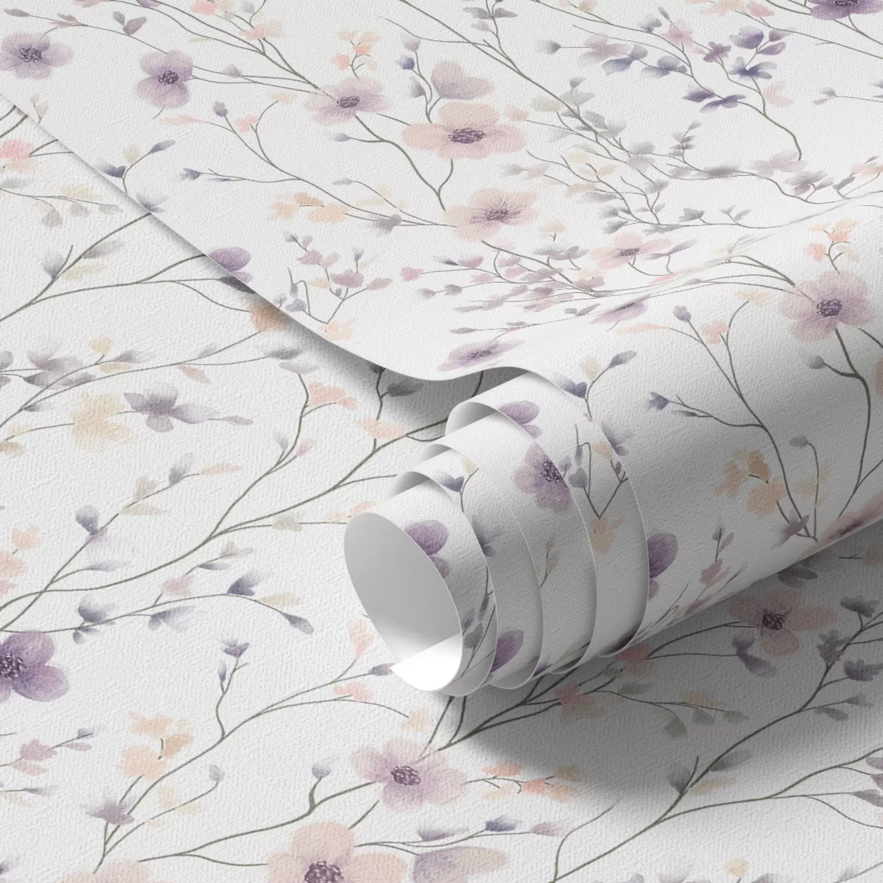murais de parede Pequenas flores silvestres com hastes finas em um fundo claro a00003