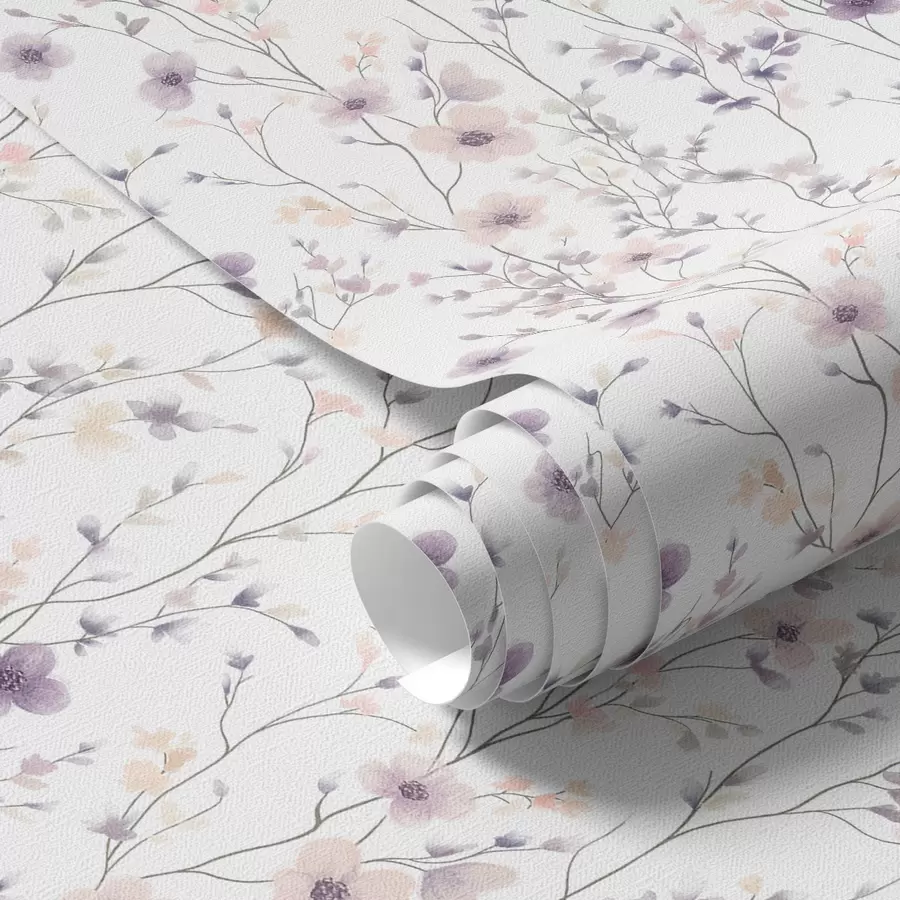 murais de parede Pequenas flores silvestres com hastes finas em um fundo claro a00003