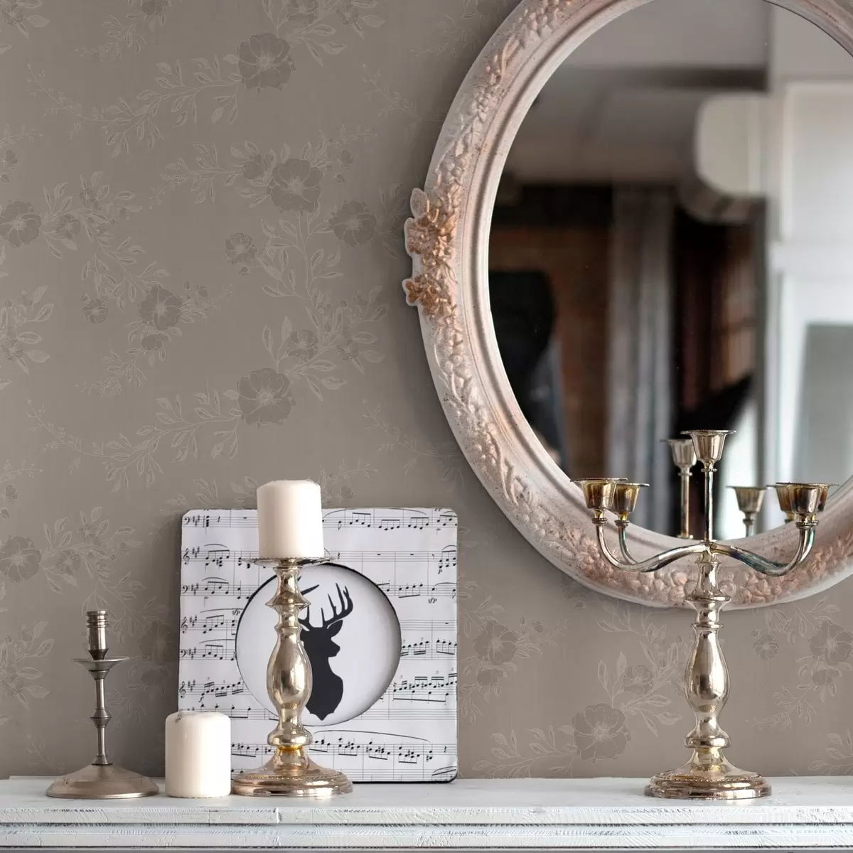 Papel de parede Flores com folhas de cor clara a00006