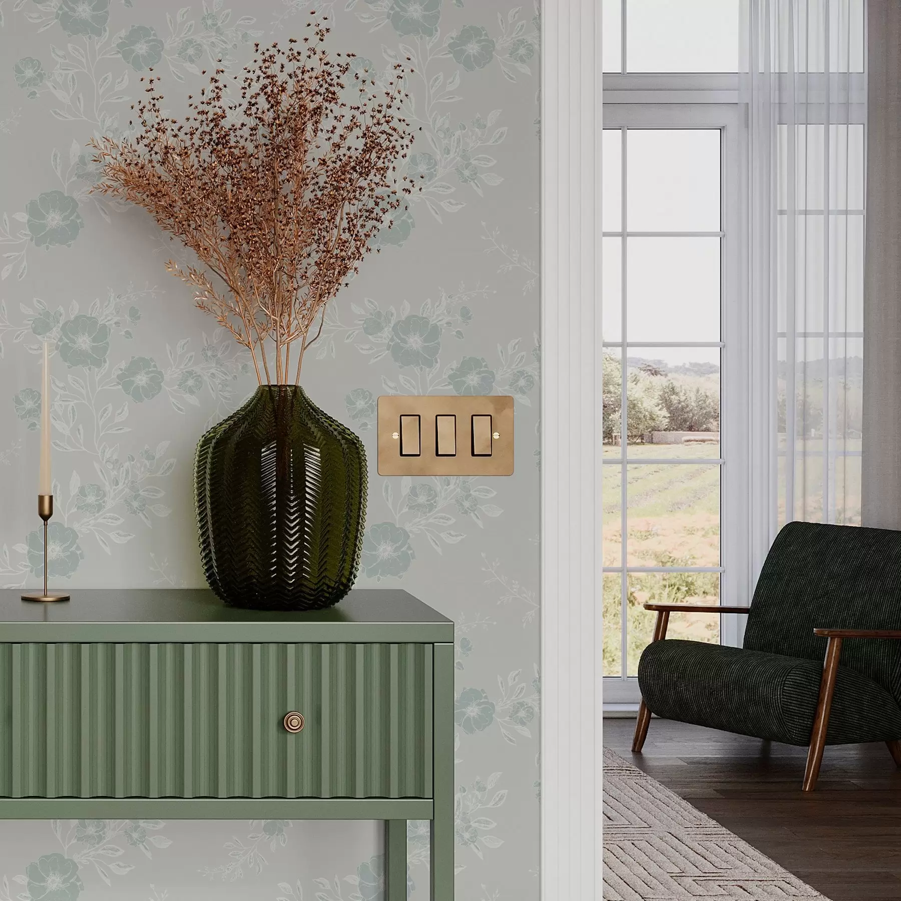 murais de parede Flores com folhas claras em um fundo azul a00006v2