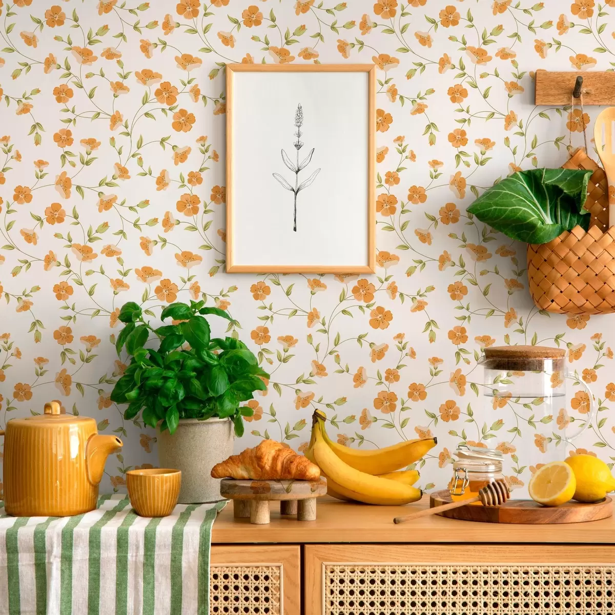 Papel de parede Flores laranja sobre fundo branco a00015