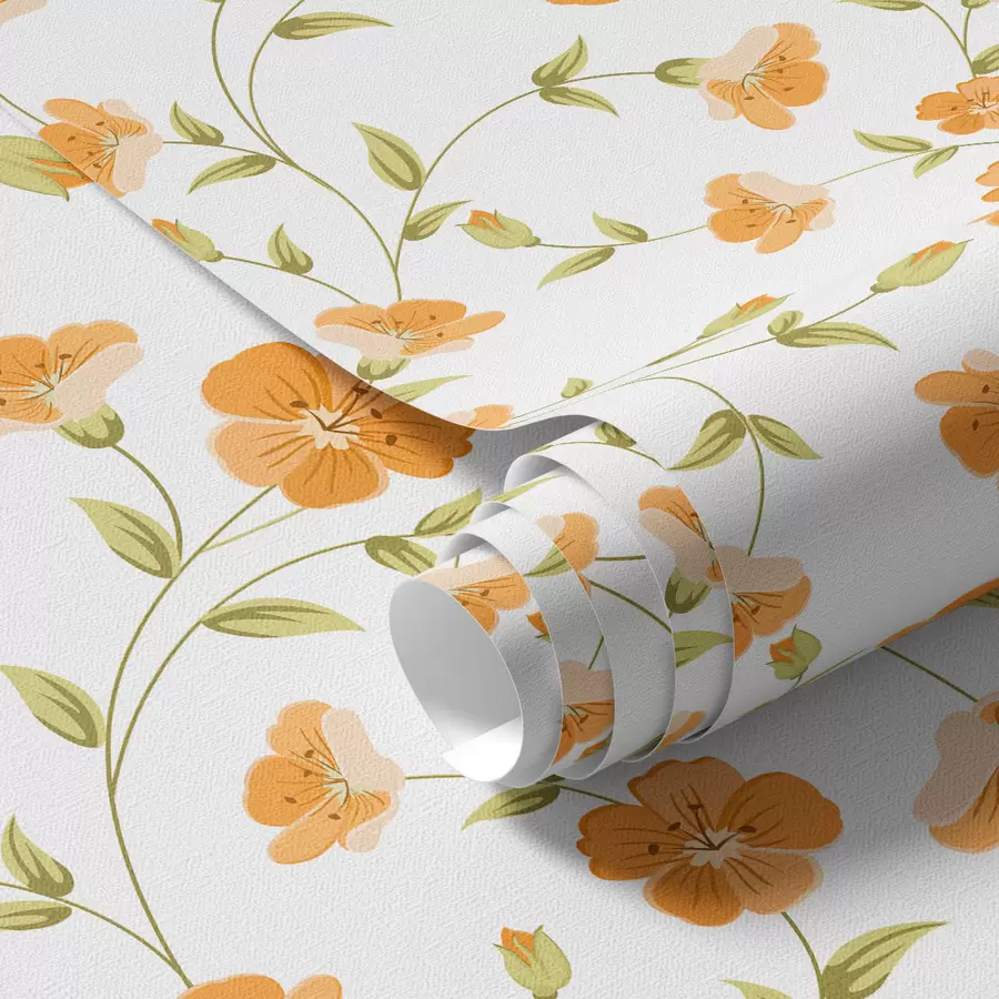 murais de parede Flores laranja sobre fundo branco a00015