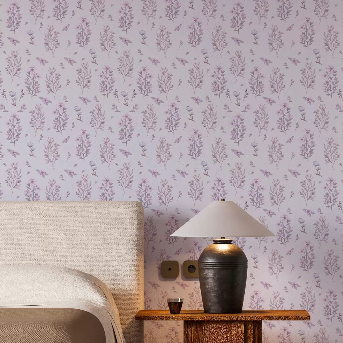 Papel de parede Flores delicadas com hastes em um fundo branco a00016