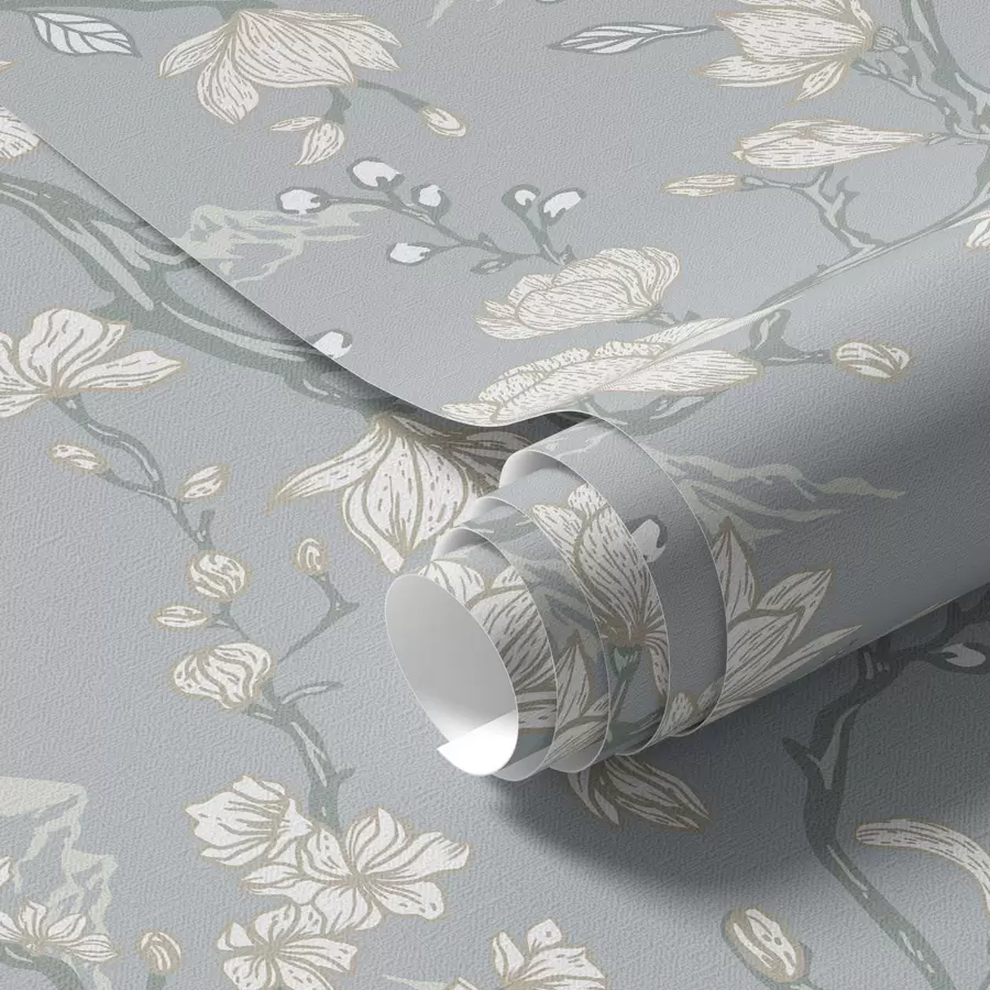 murais de parede Flores brancas em galhos e montanhas em um fundo azul a00021