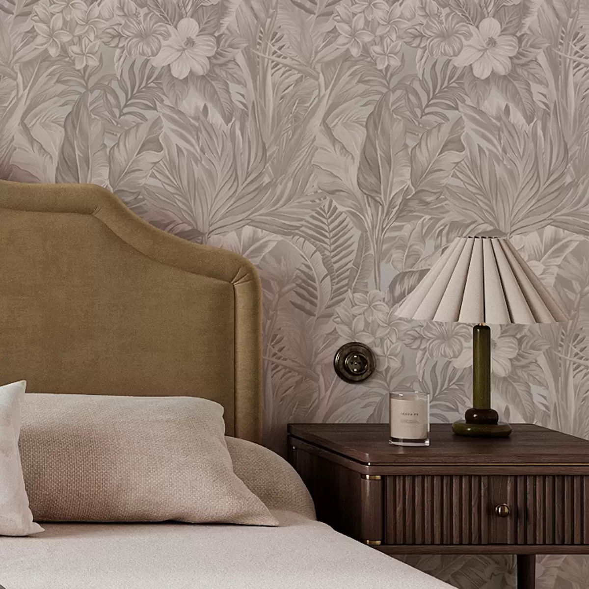 Papel de parede Flores e folhas tropicais em tons pastéis a00024