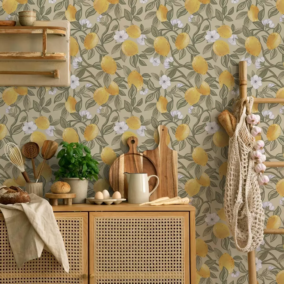 Papel de parede Flores e limões amarelos a00023