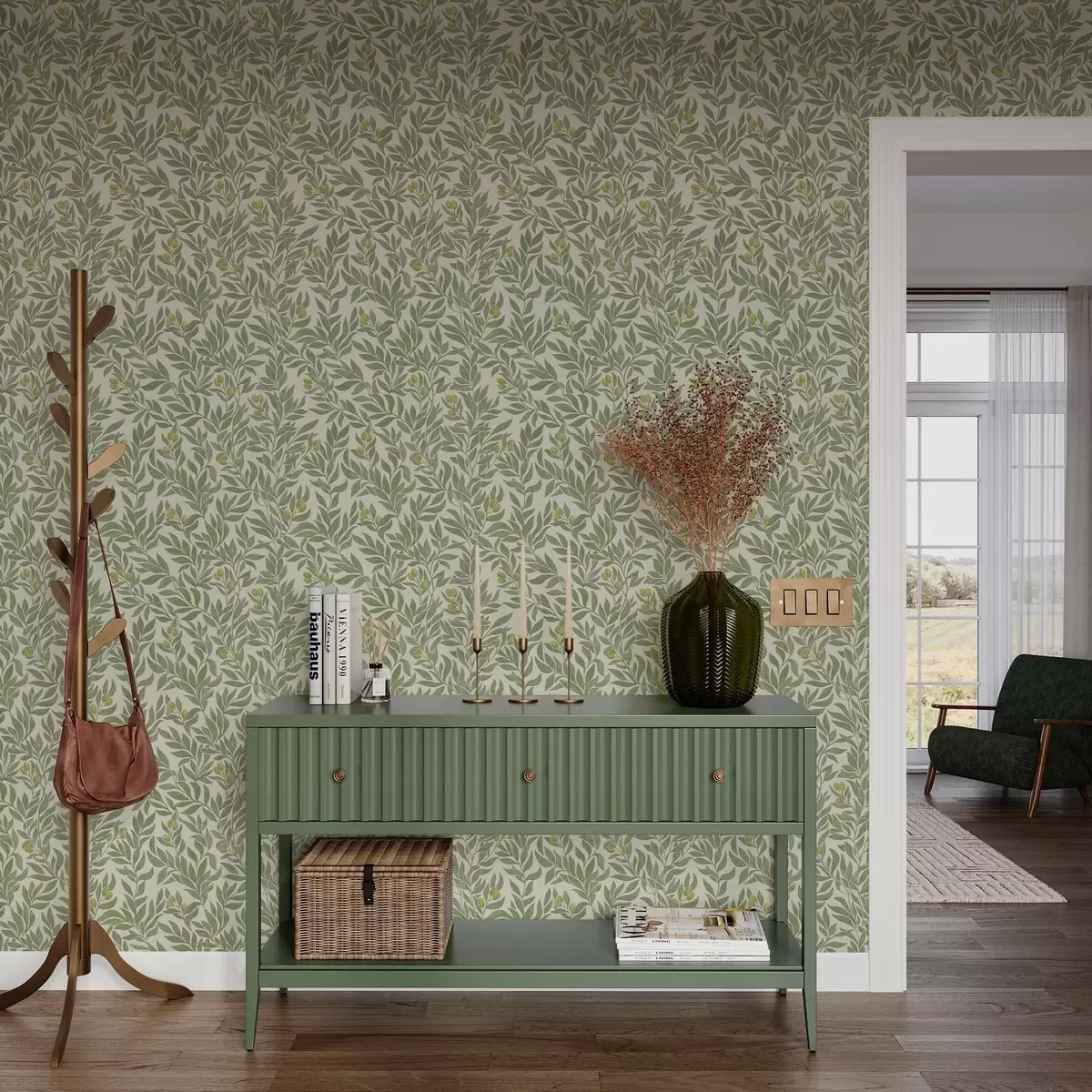 Papel de parede Ramos de oliveira verdes a00026