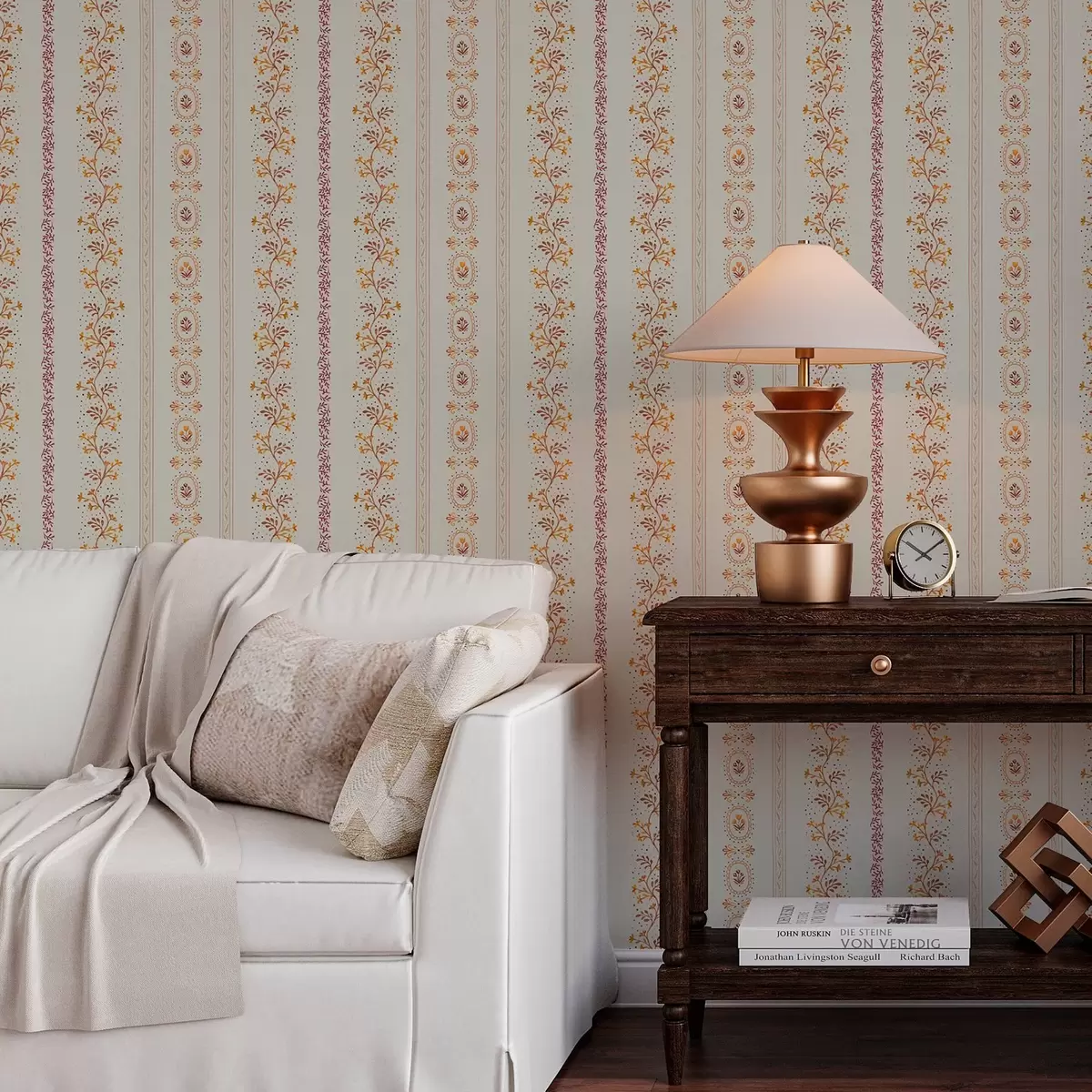 Papel de parede Ornamento geométrico delicado com flores e plantas a00031