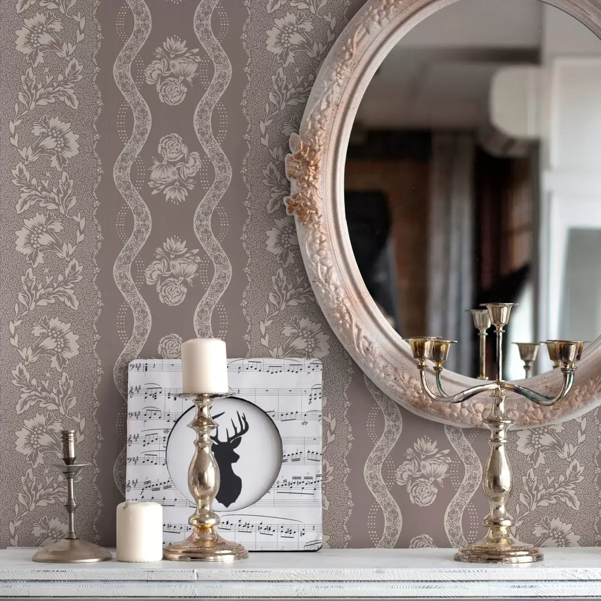 Papel de parede Ornamento geométrico suave com flores e linhas curvas a00033