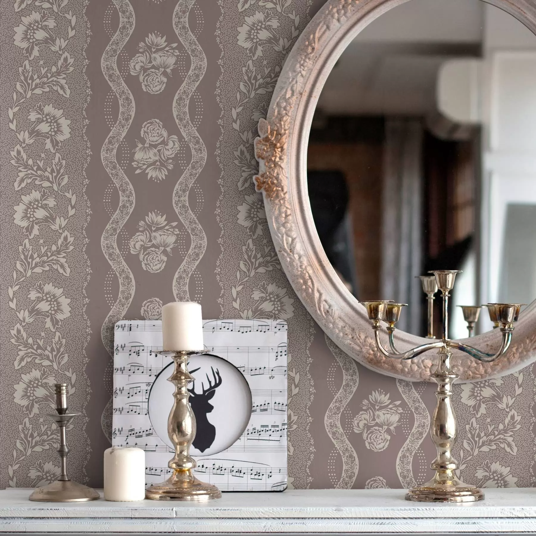 murais de parede Ornamento geométrico suave com flores e linhas curvas a00033