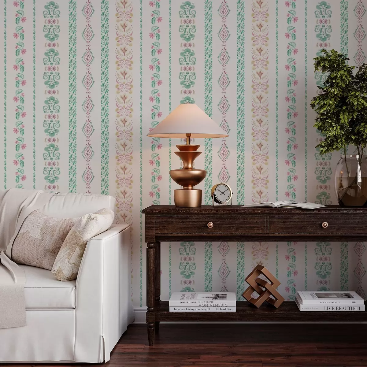 Papel de parede Ornamento geométrico delicado em estilo aquarela a00034