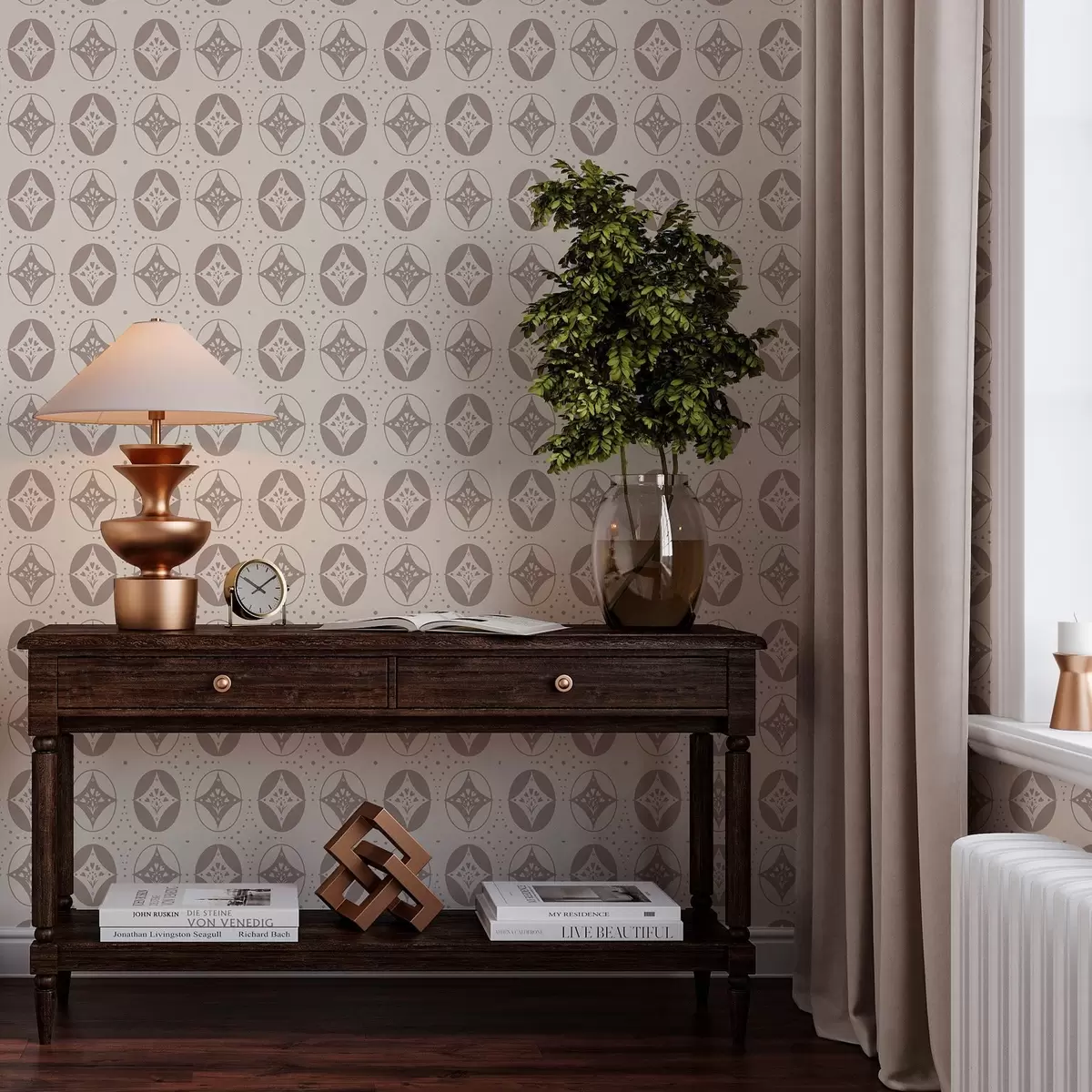 Papel de parede Ornamento geométrico delicado com losangos a00035