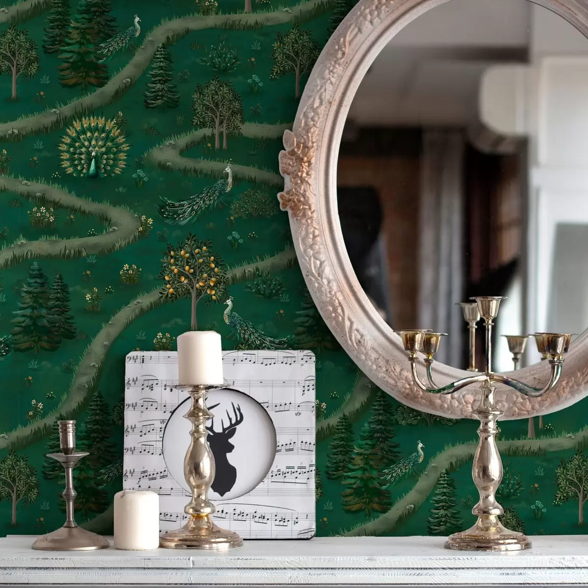 Papel de parede Caminho sinuoso com pavões e limoeiros a00041