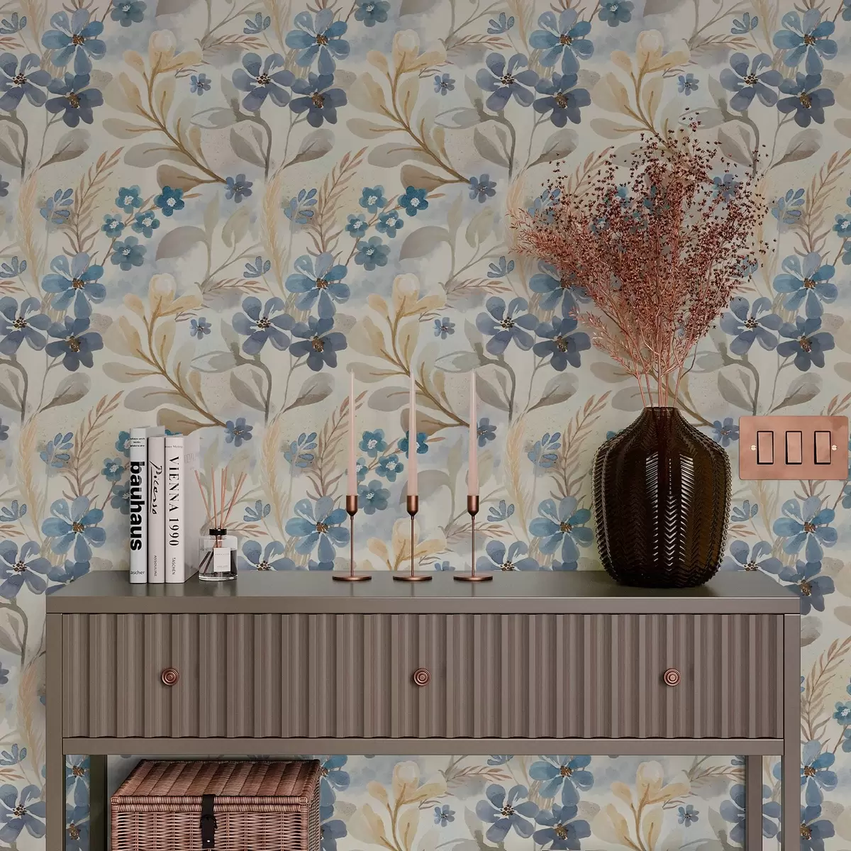 Papel de parede Flores e folhas delicadas em estilo aquarela a00042