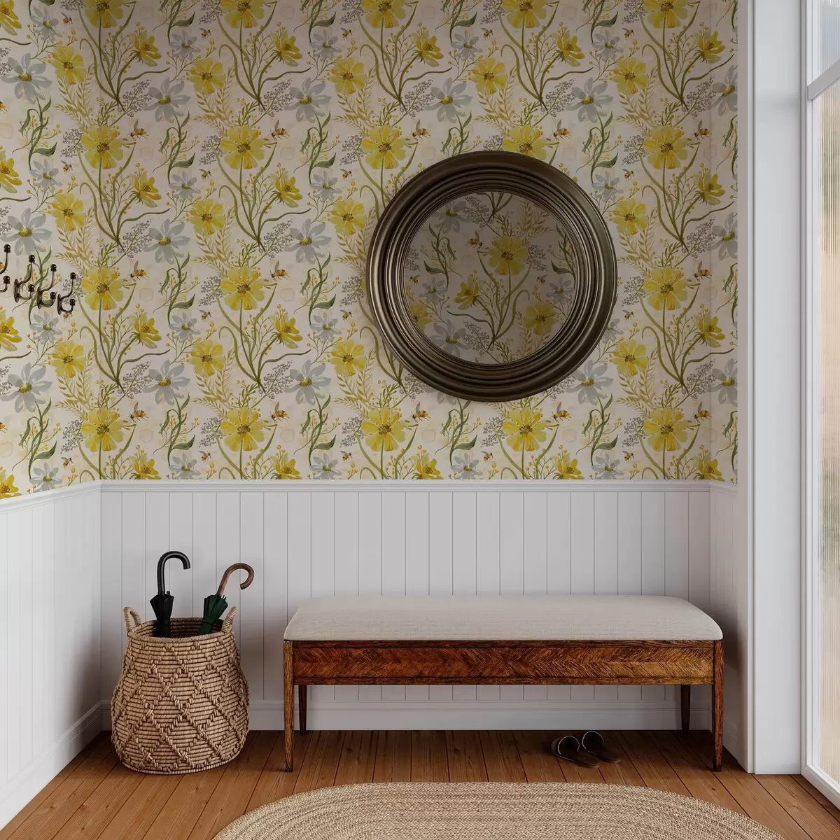 Papel de parede Composição floral brilhante na cor amarela a00045