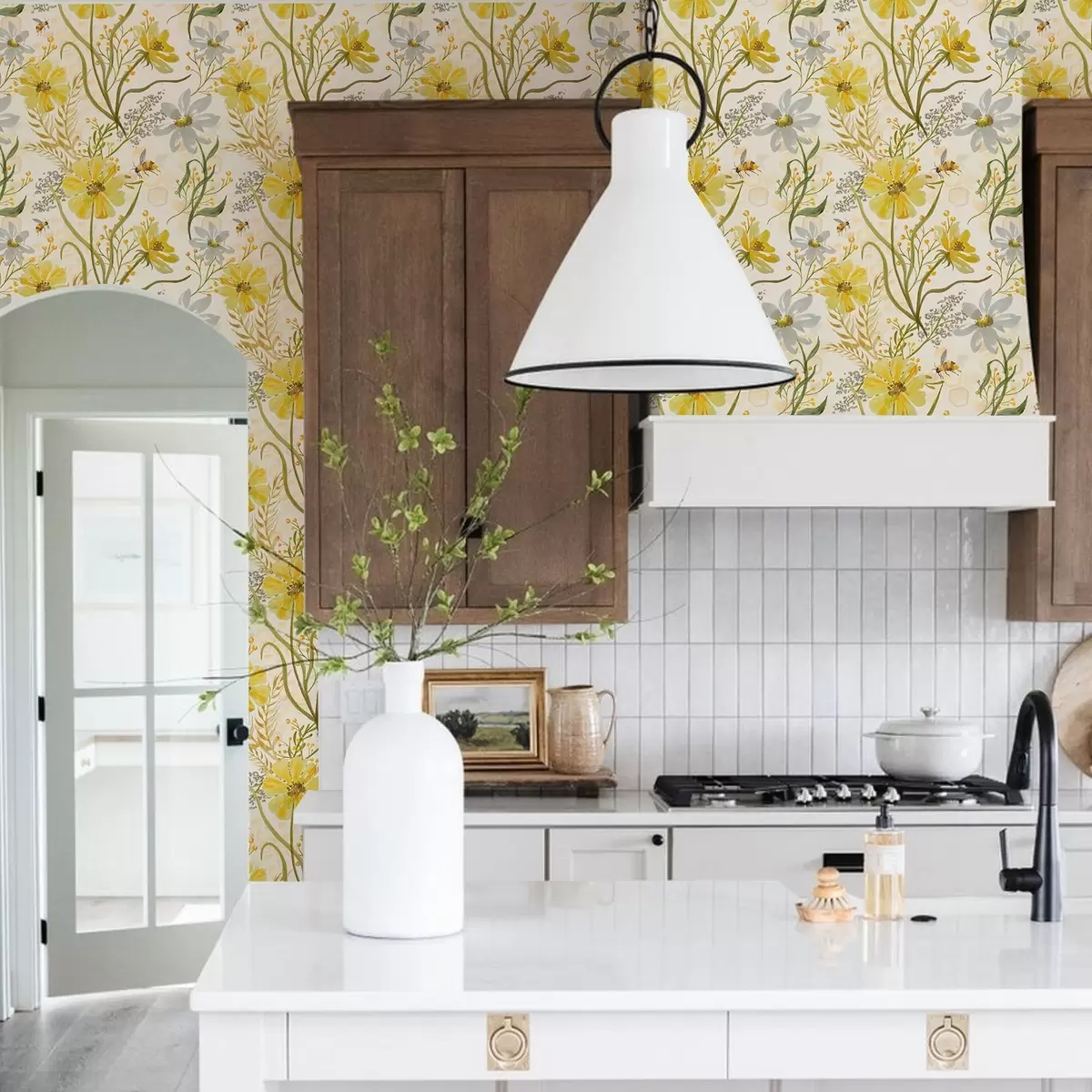 Papel de parede Composição floral brilhante na cor amarela a00045