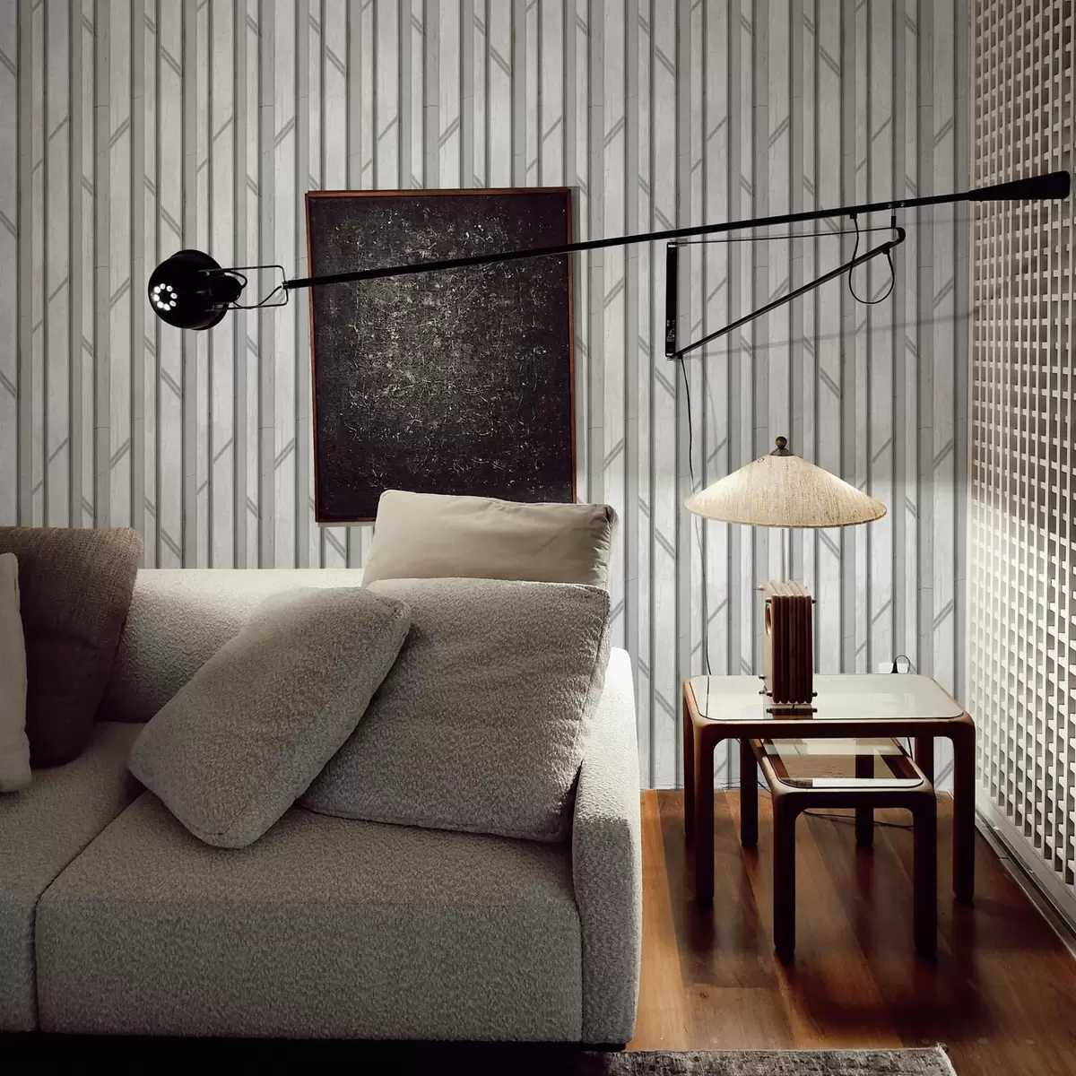 Papel de parede Efeito de painel de madeira na cor cinza claro a00055