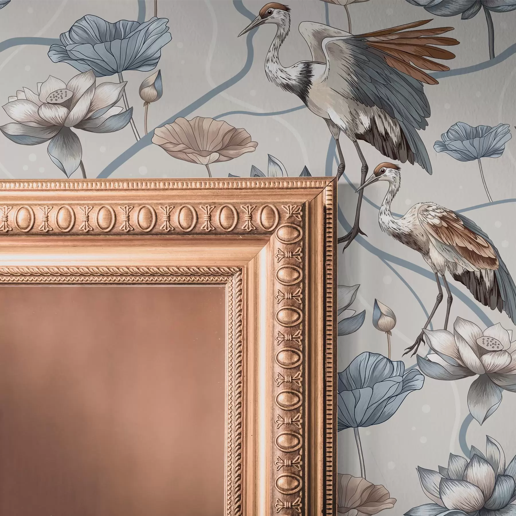 murais de parede Composição com grous e lótus em tons pastéis a00064