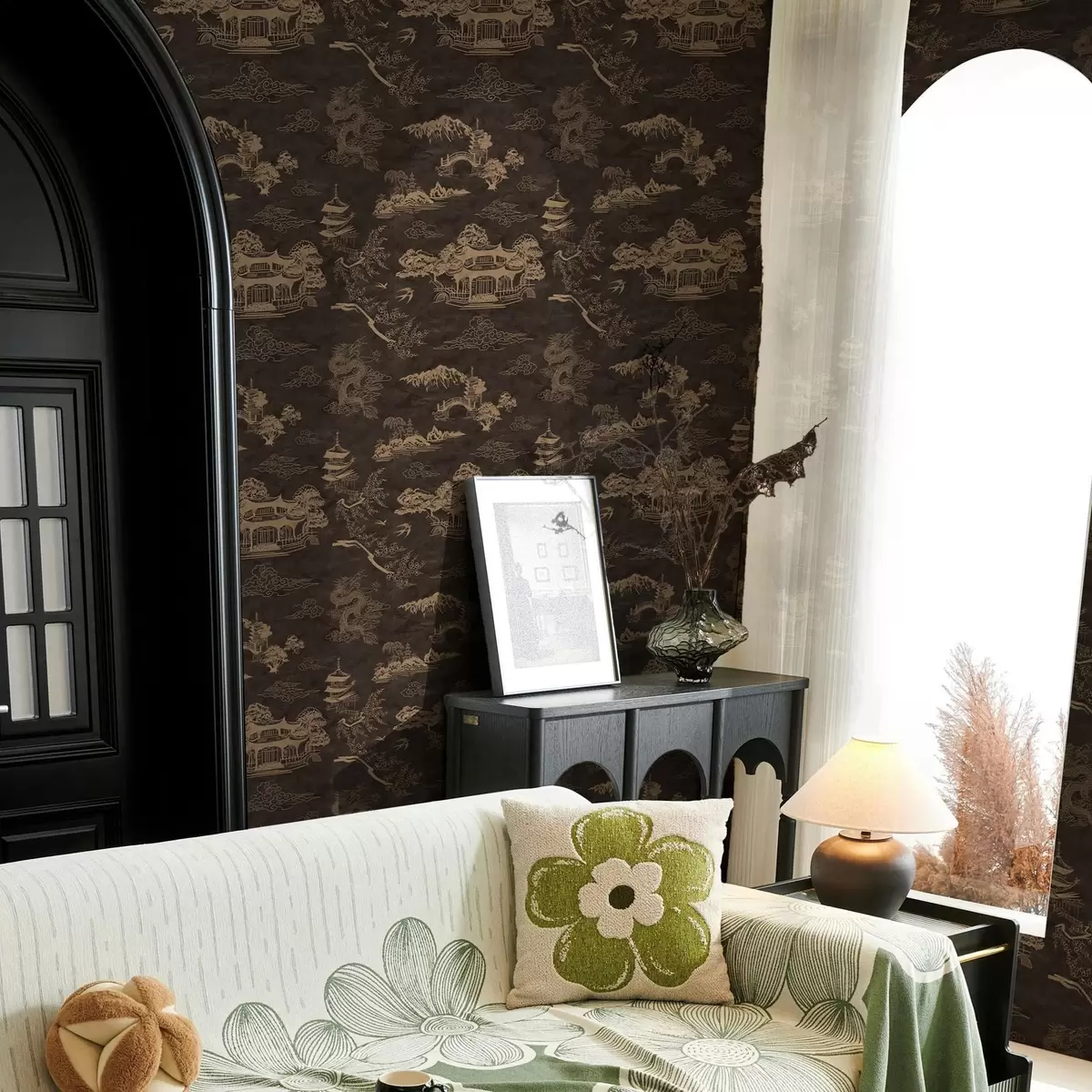 Papel de parede Elementos asiáticos em marrom a00065