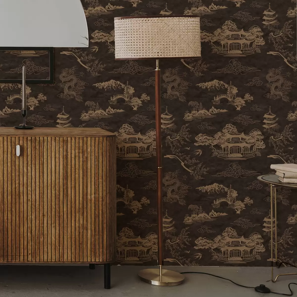 Papel de parede Elementos asiáticos em marrom a00065