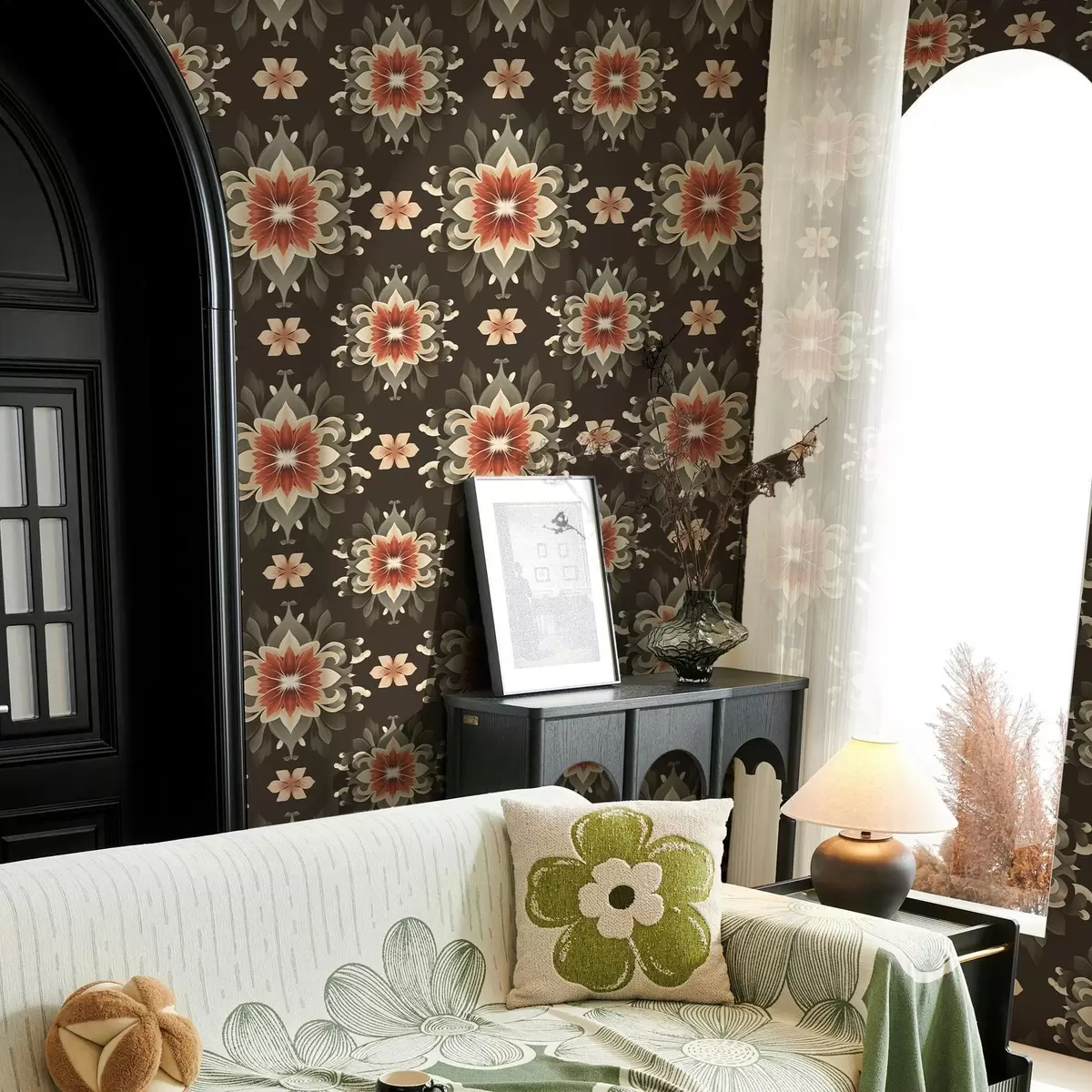 Papel de parede Padrão floral abstrato em fundo escuro a00069