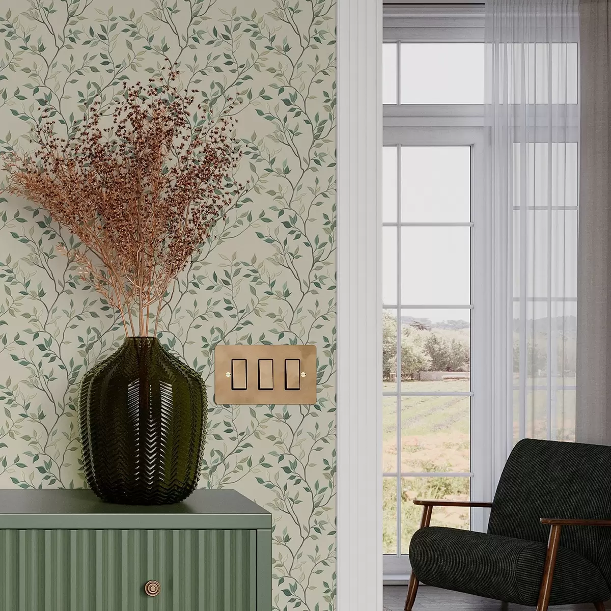 Papel de parede Galhos torcidos suavemente com folhas a00071