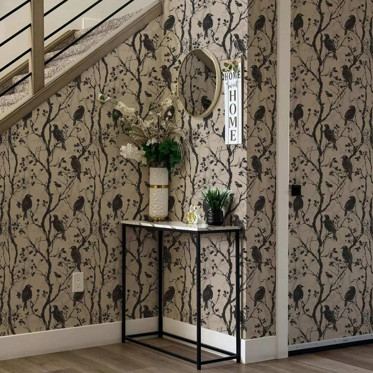 Papel de parede Corvos em galhos a00082