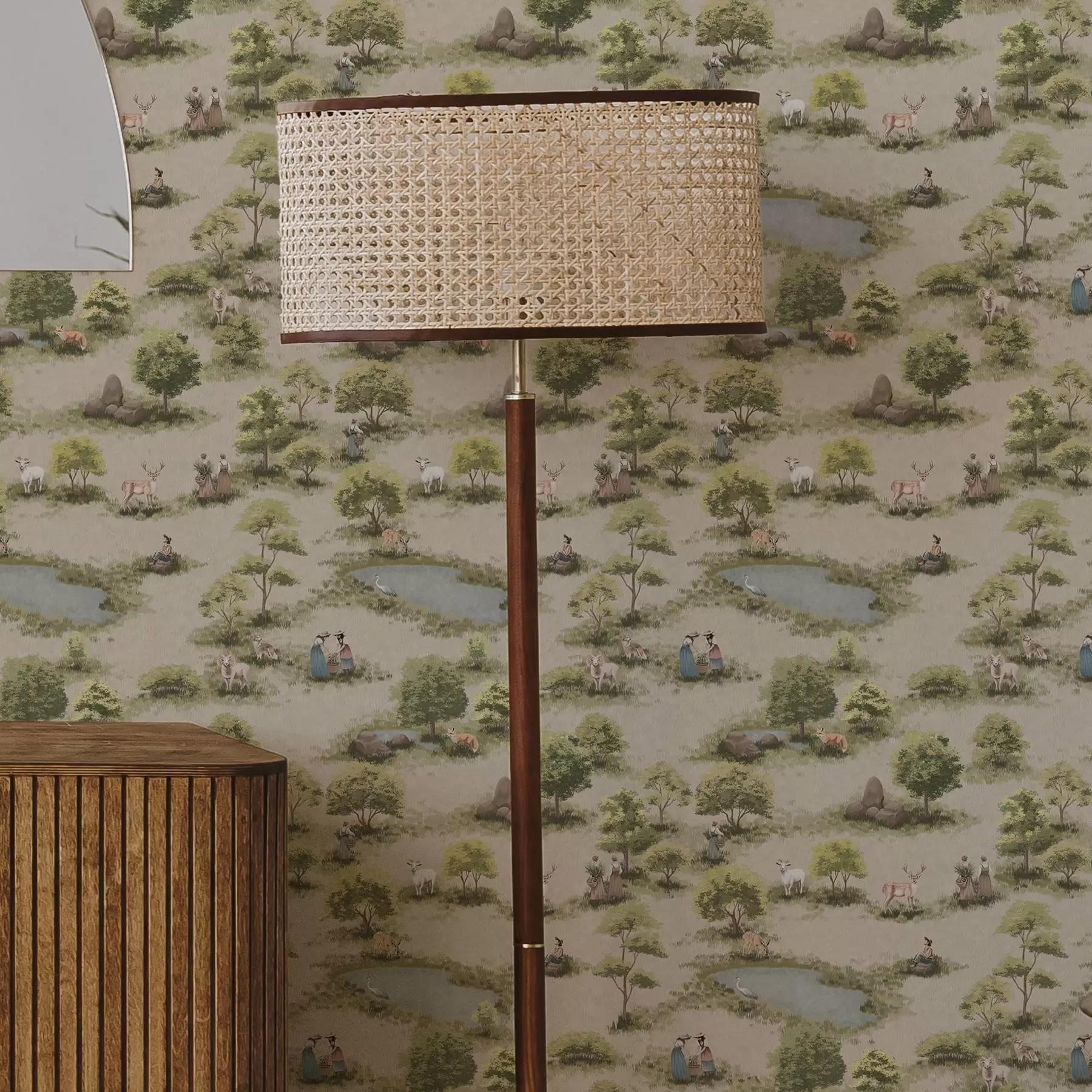 murais de parede Pessoas e animais à beira do lago a00085