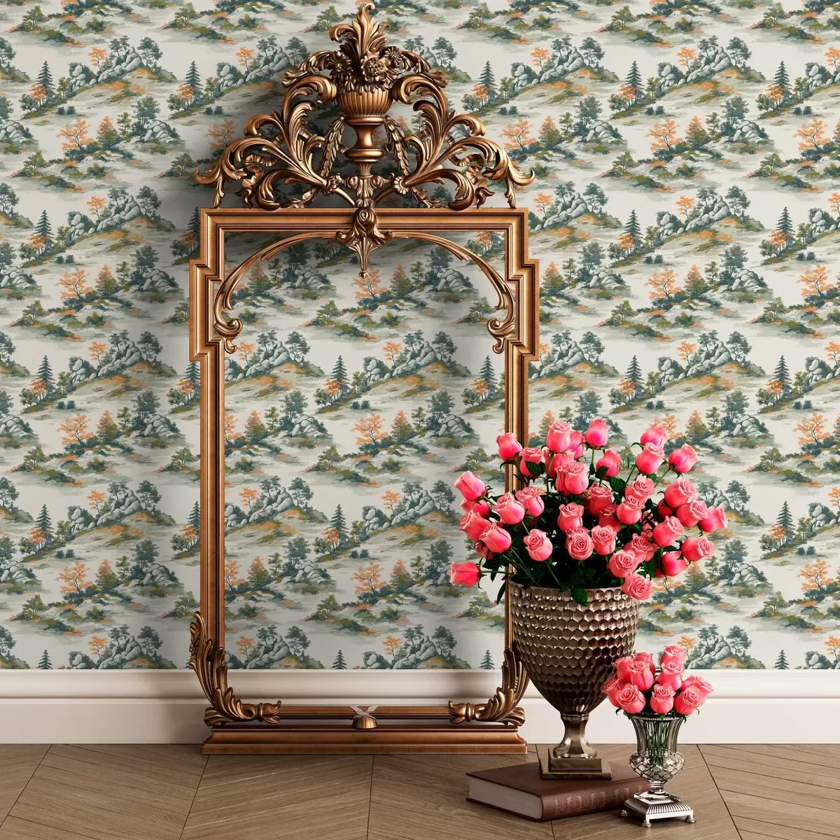 Papel de parede Árvores em bordas montanhosas com pedras a00090